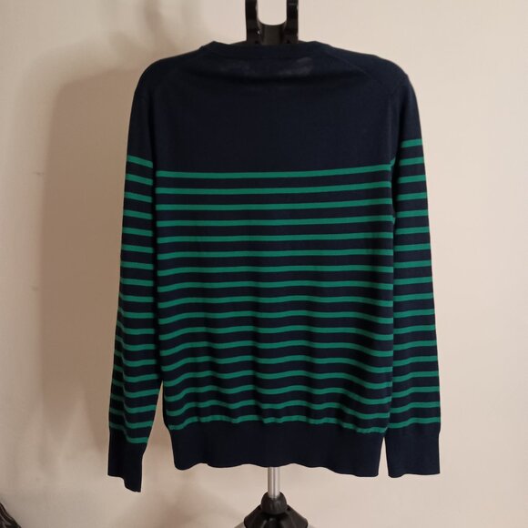 Brooks Brothers Men’s 100% Cotton Green Blue Stripe Sweater Size L EUC - Picture 6 of 15